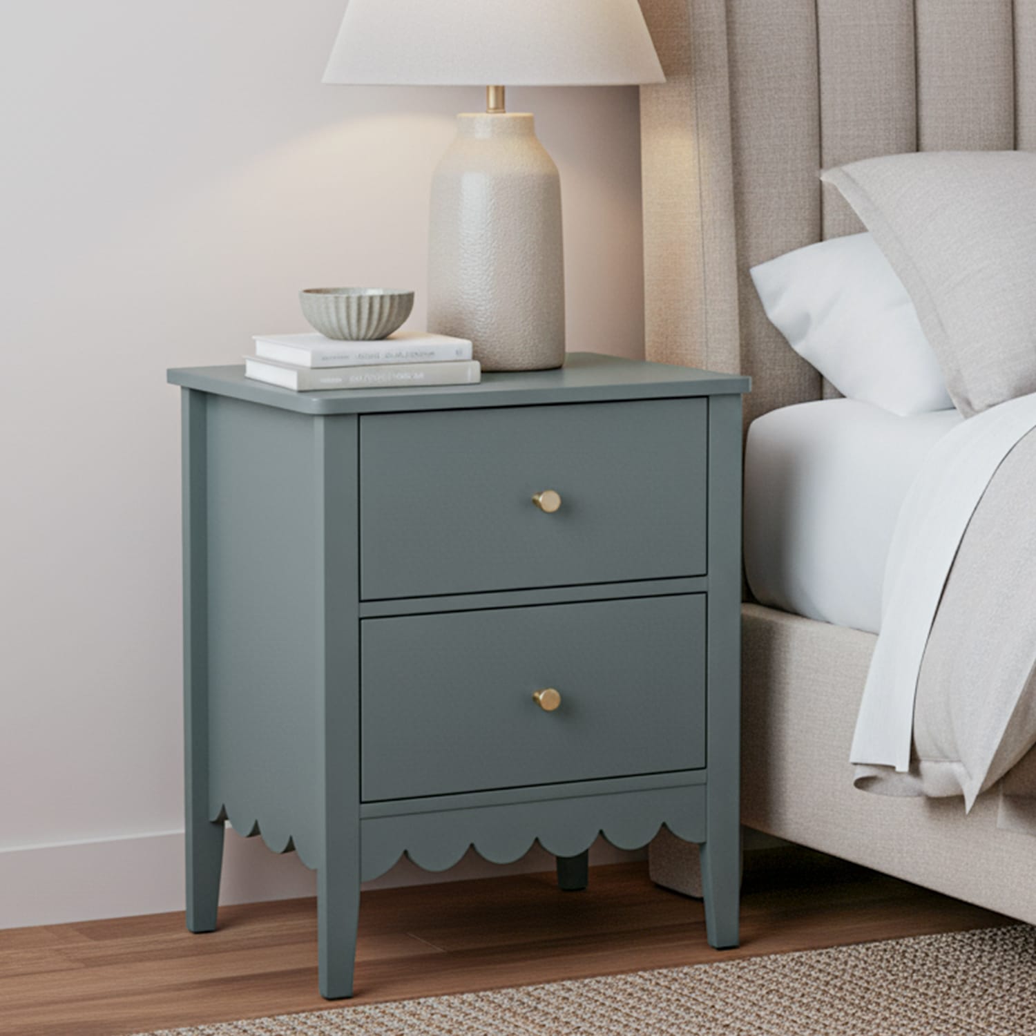 Bedside Table 2 Drawers Green 40x30x50cm