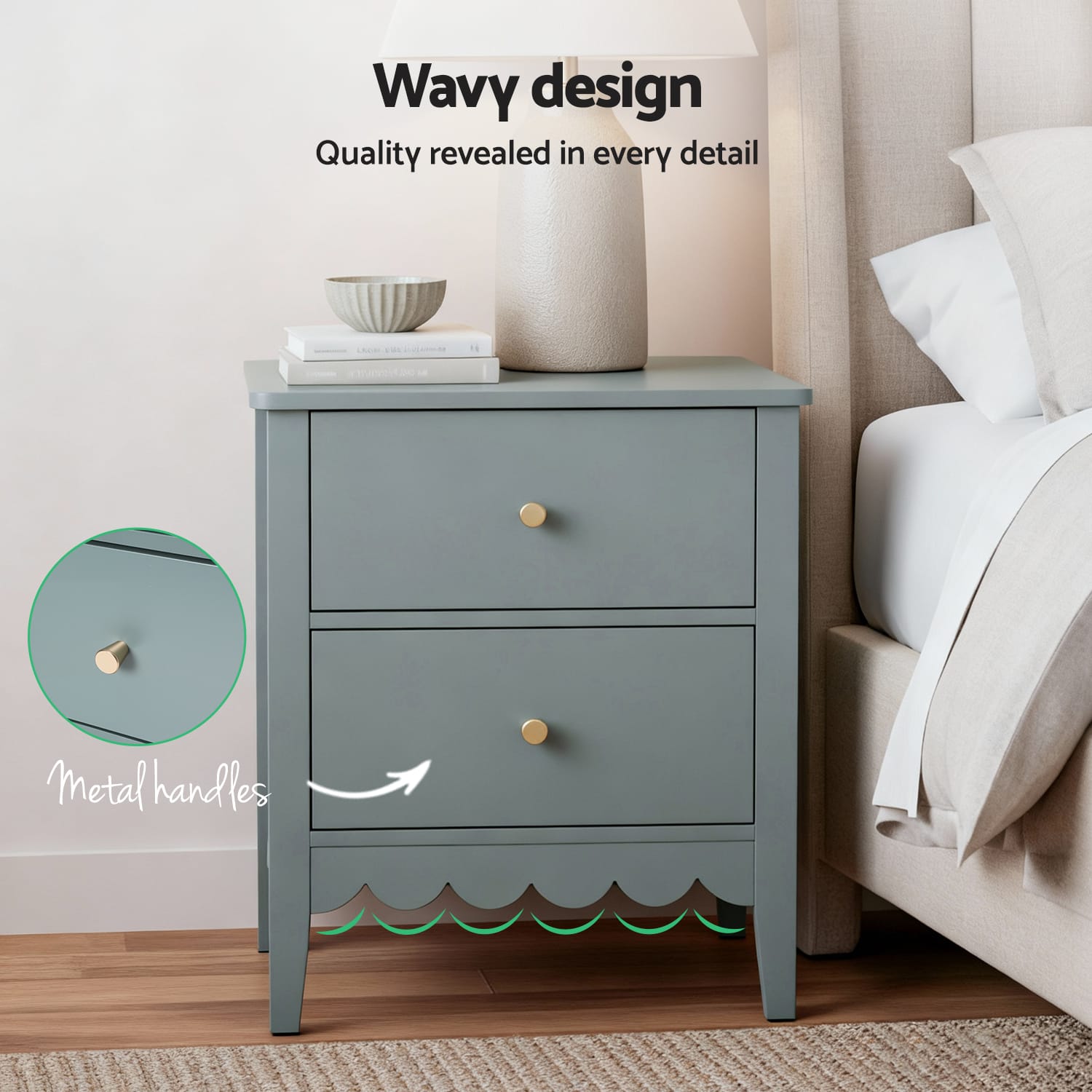 Bedside Table 2 Drawers Green 40x30x50cm
