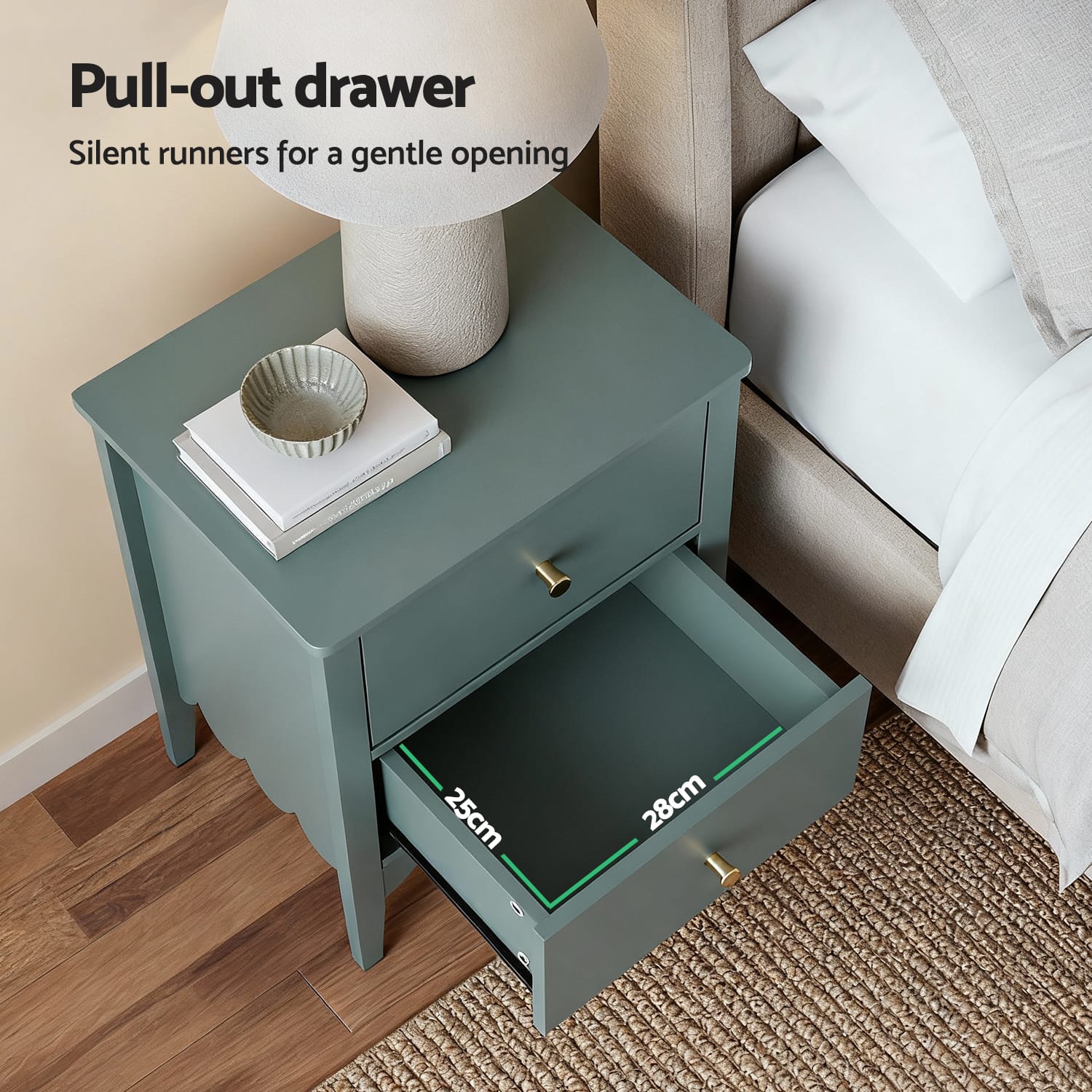 Bedside Table 2 Drawers Green 40x30x50cm