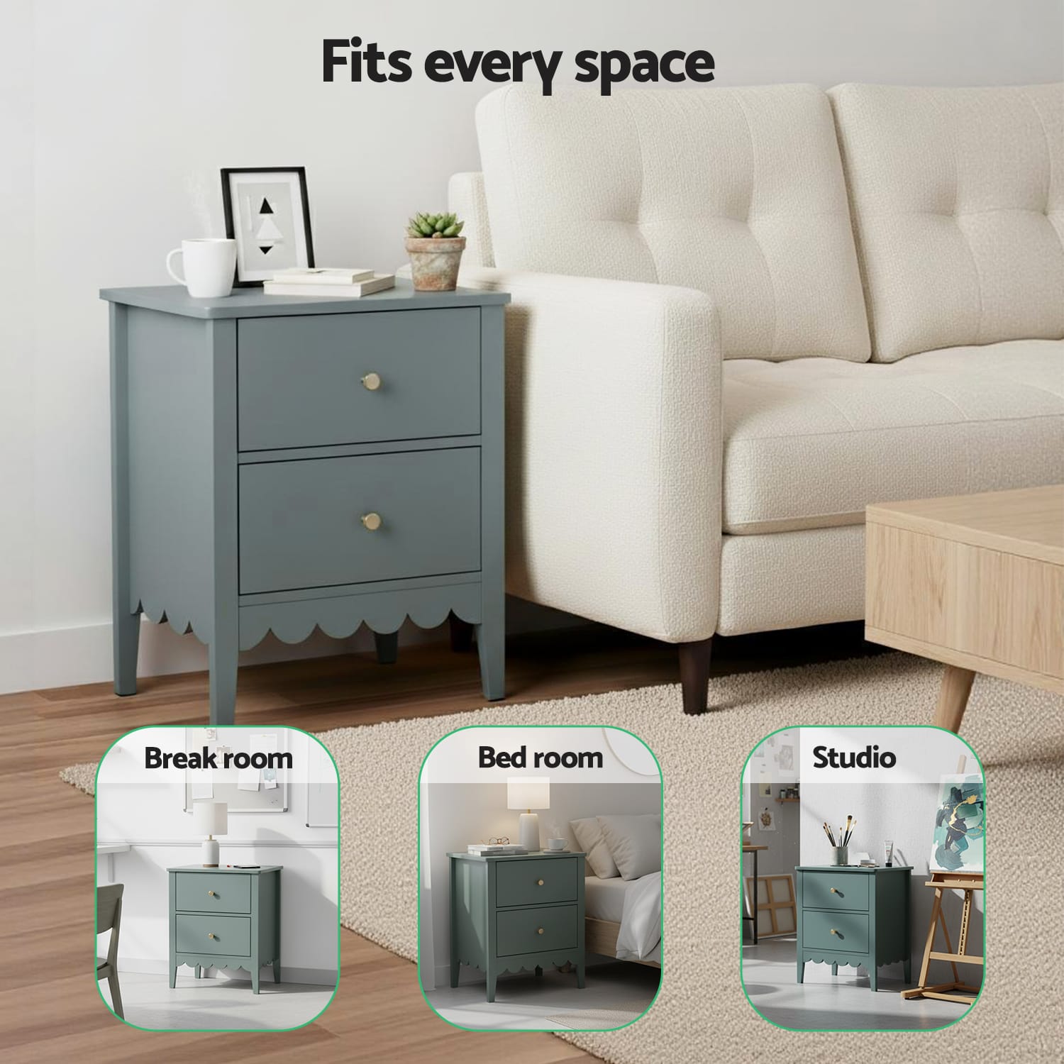 Bedside Table 2 Drawers Green 40x30x50cm