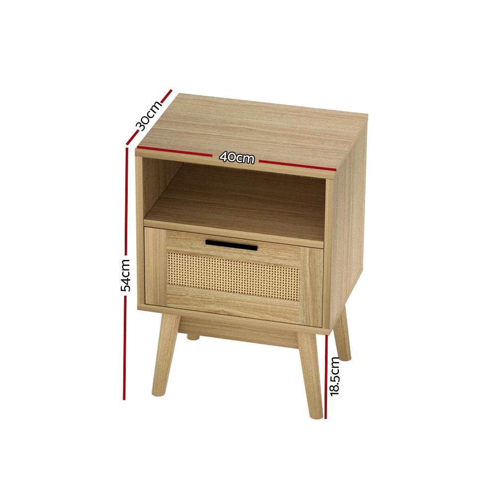 Bedside Tables - Rattan Bedside Table 1 Drawer with Shelf - REI Oak