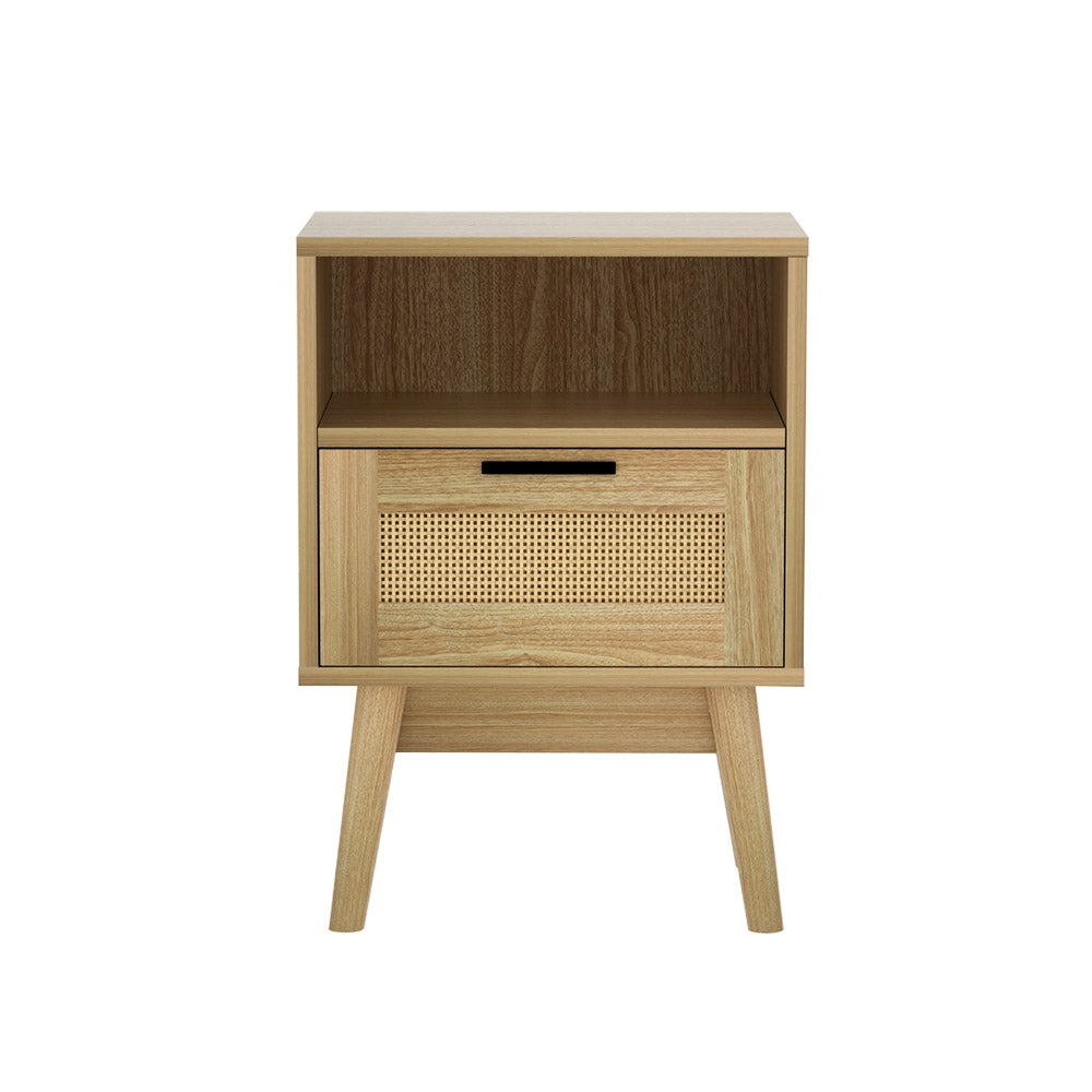 Rattan Bedside Table 1 Drawer with Shelf - REI Oak | 1 Drawer