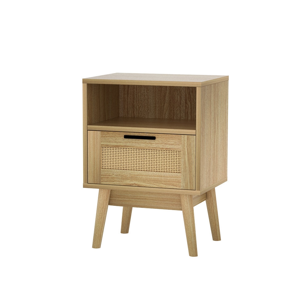1 Drawer - Rattan Bedside Table 1 Drawer with Shelf - REI Oak