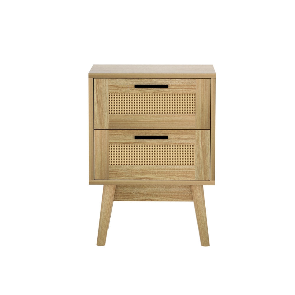 Rattan Bedside Table 2 Drawers Wood - RIE Oak | Oak colour