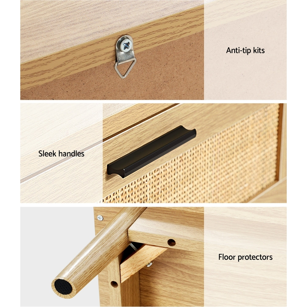 Oak colour - Rattan Bedside Table 2 Drawers Wood - RIE Oak