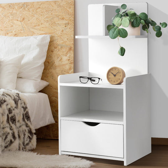 Bedside Table Cabinet Shelf Display Drawer Side Nightstand Unit Storage - Bedside Tables
