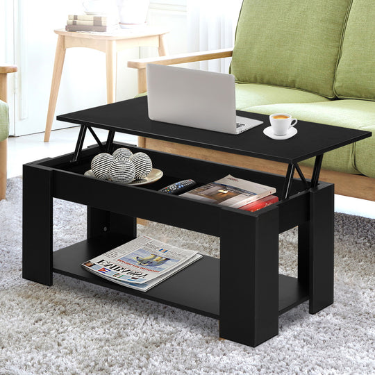 Coffee Table Lift-Top Coffee Table Black - Artiss Storage Shelf Furni