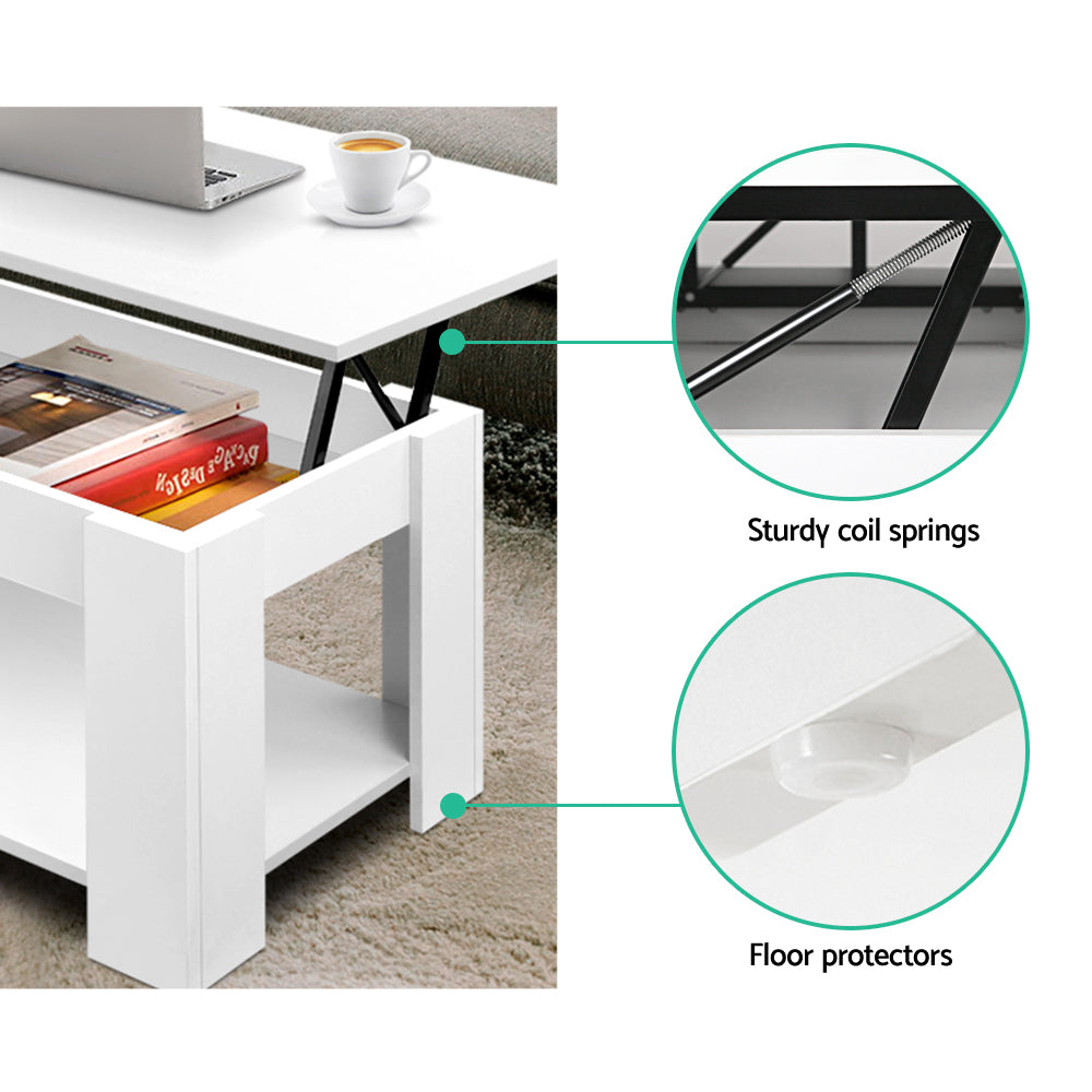 Lift Up Top Mechanical Coffee Table - White