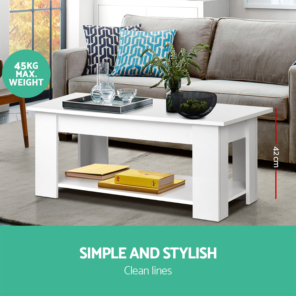 Lift Top Coffee Table White Storage Modern Living Room Table with Shelf