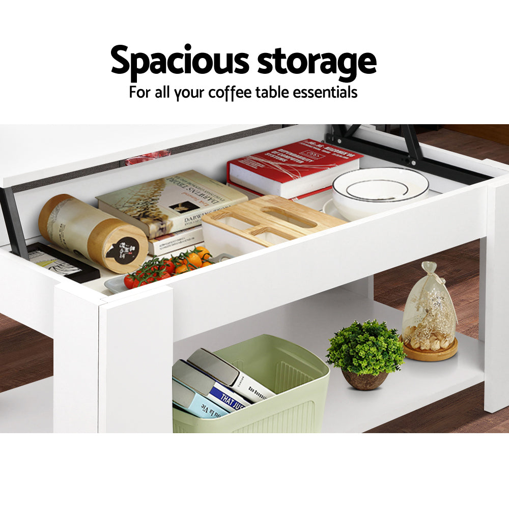 Lift Top Coffee Table White Storage Modern Living Room Table with Shelf