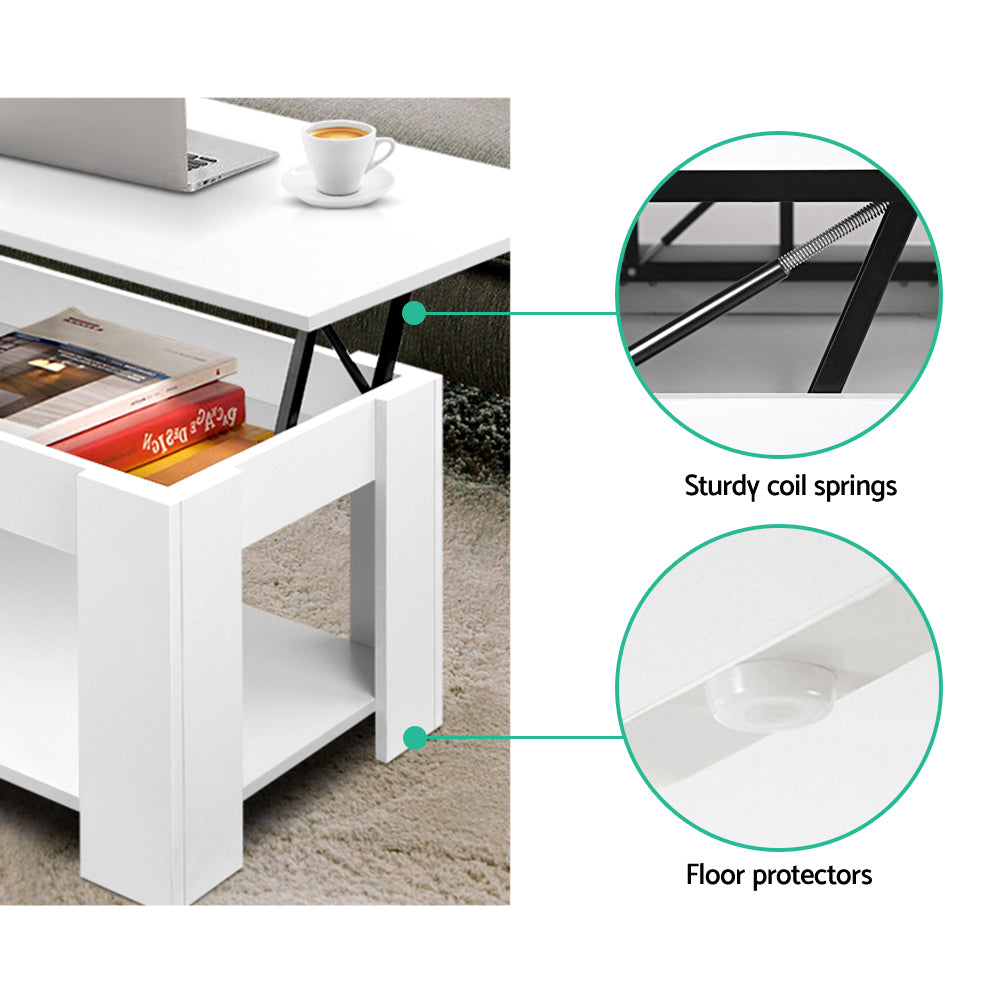 Lift Top Coffee Table White Storage Modern Living Room Table with Shelf