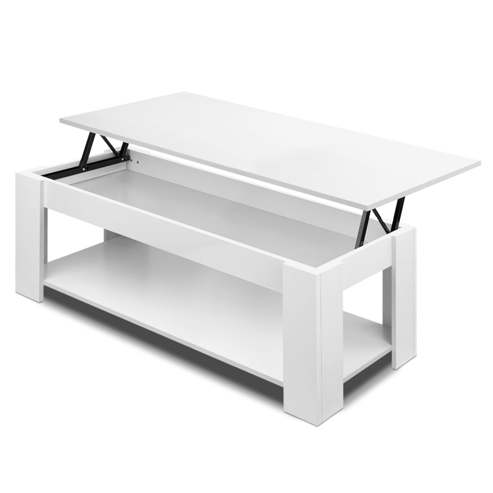 Lift Top Coffee Table White Storage Modern Living Room Table with Shelf