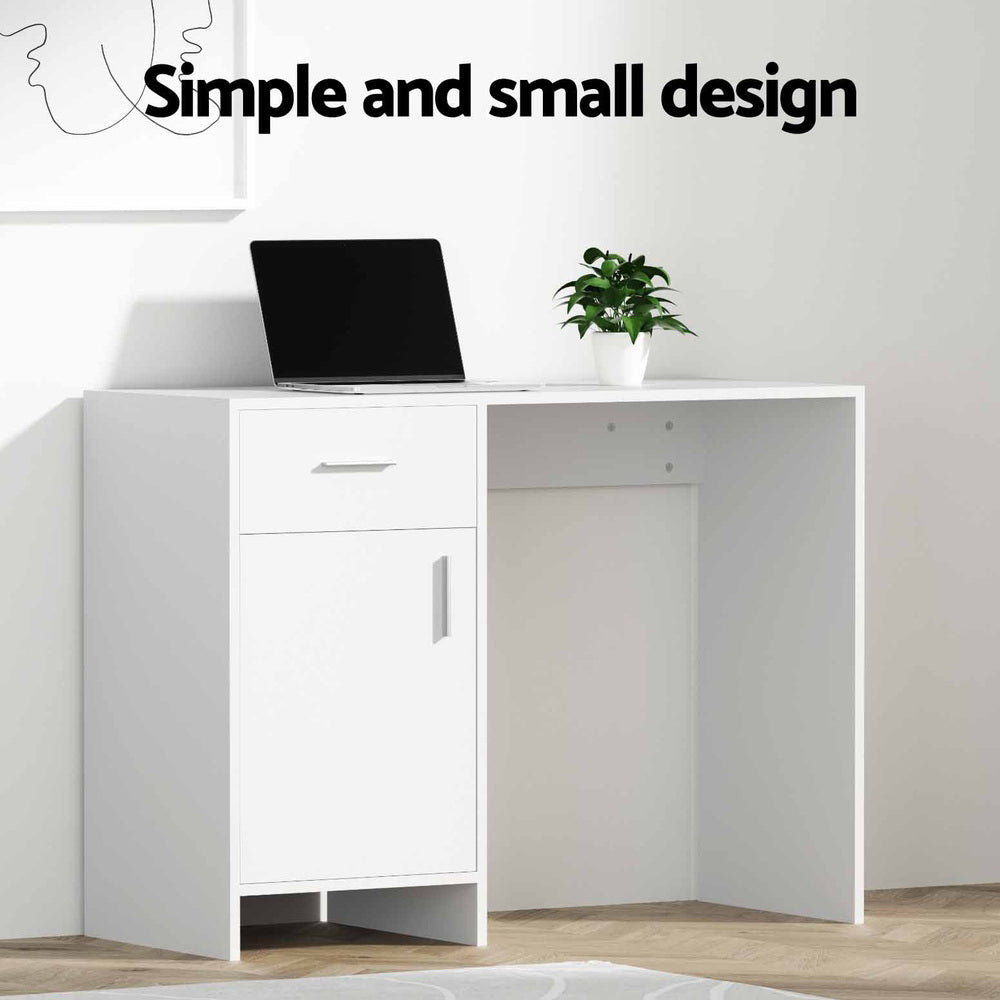 White Computer Desk 100cm with Drawer Cabinet Study Office Work Table