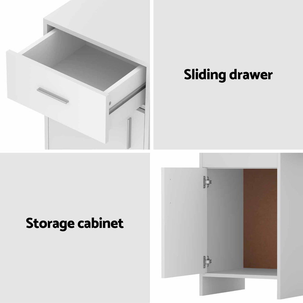 White Computer Desk 100cm with Drawer Cabinet Study Office Work Table