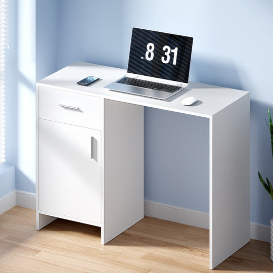 White Computer Desk 100cm with Drawer Cabinet Study Office Work Table, Desks