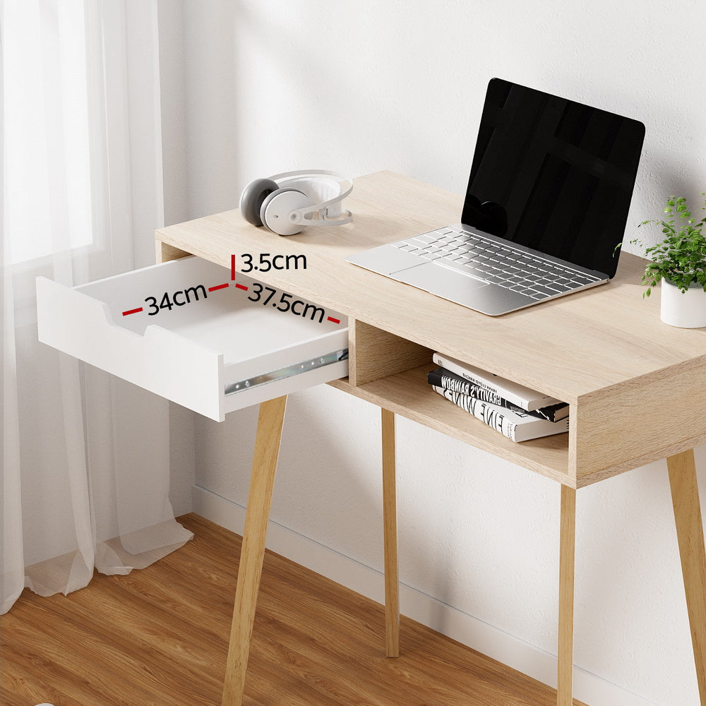 Computer Desk Drawer Cabinet Shelf Oak 90Cm