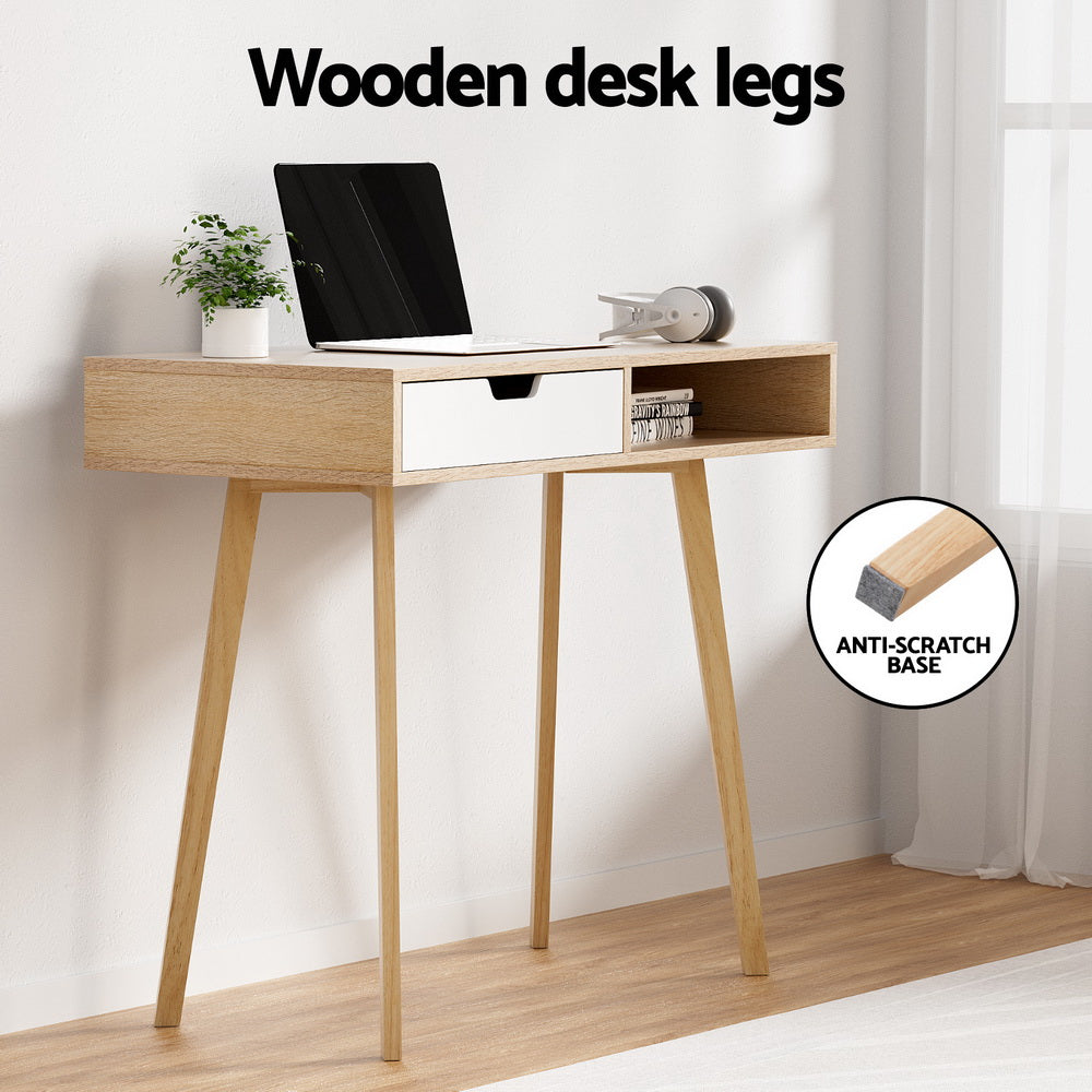 Computer Desk Drawer Cabinet Shelf Oak 90Cm