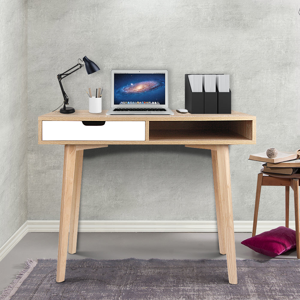 Computer Desk Drawer Cabinet Shelf Oak 90Cm