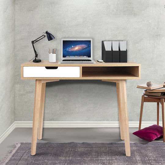Computer Desk Drawer Cabinet Shelf Oak 90Cm
