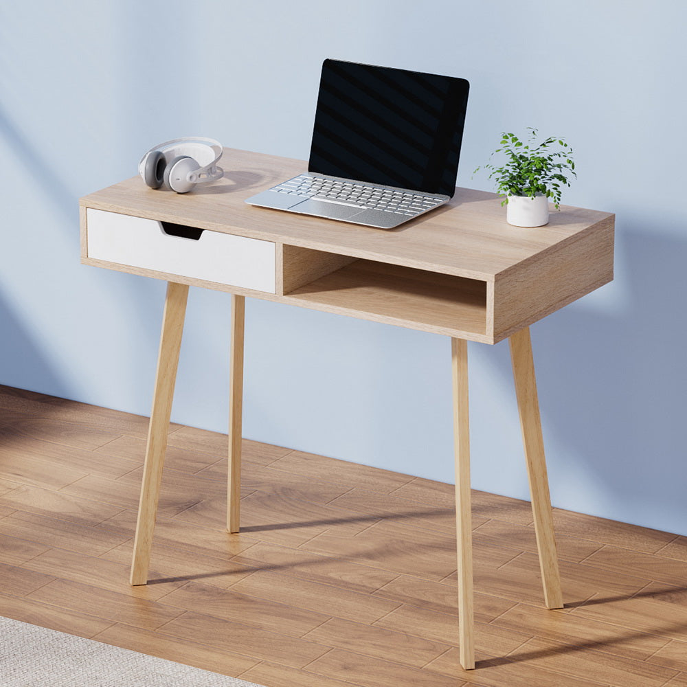 Computer Desk Drawer Cabinet Shelf Oak 90Cm