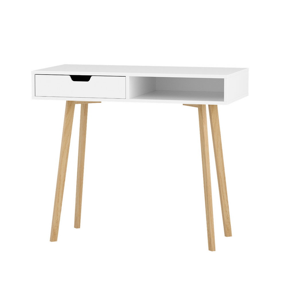 White Computer Desk with Drawer and Shelf 90cm Office Table