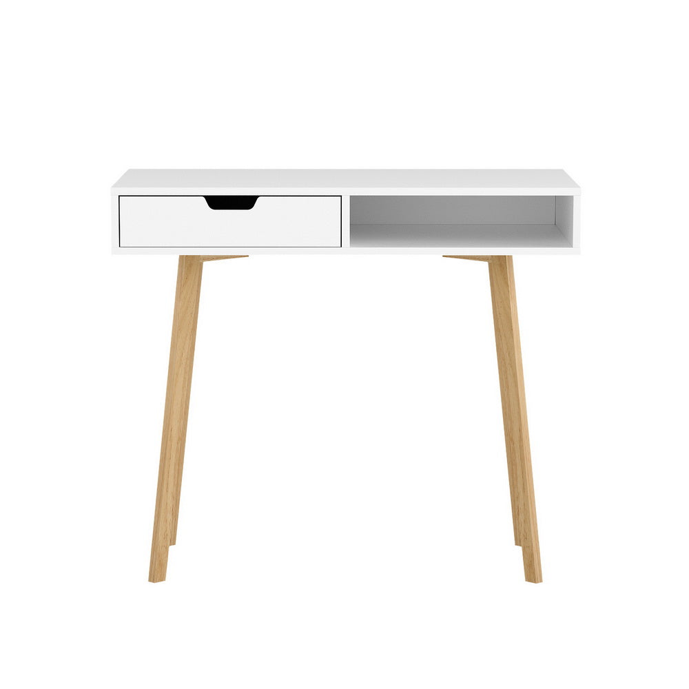 White Computer Desk with Drawer and Shelf 90cm Office Table