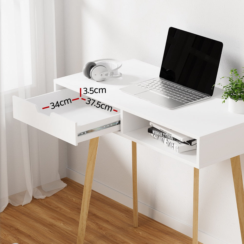 White Computer Desk with Drawer and Shelf 90cm Office Table
