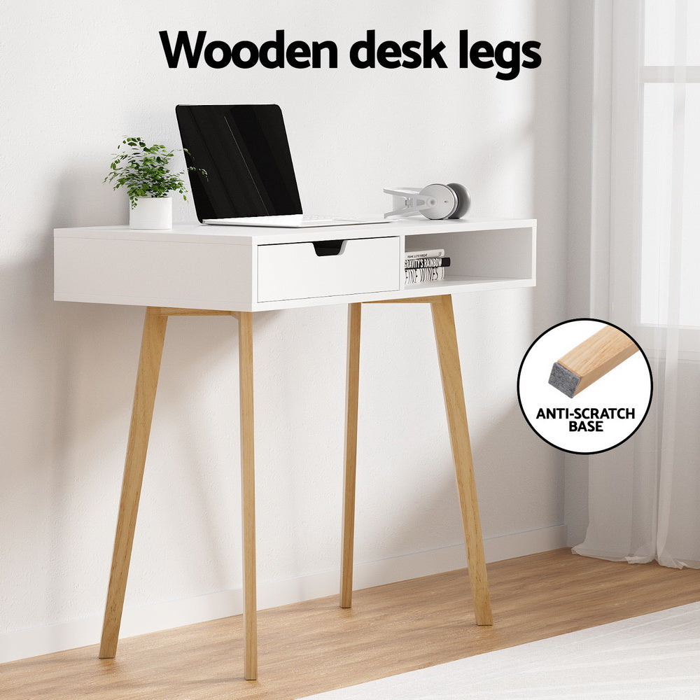 White Computer Desk with Drawer and Shelf 90cm Office Table