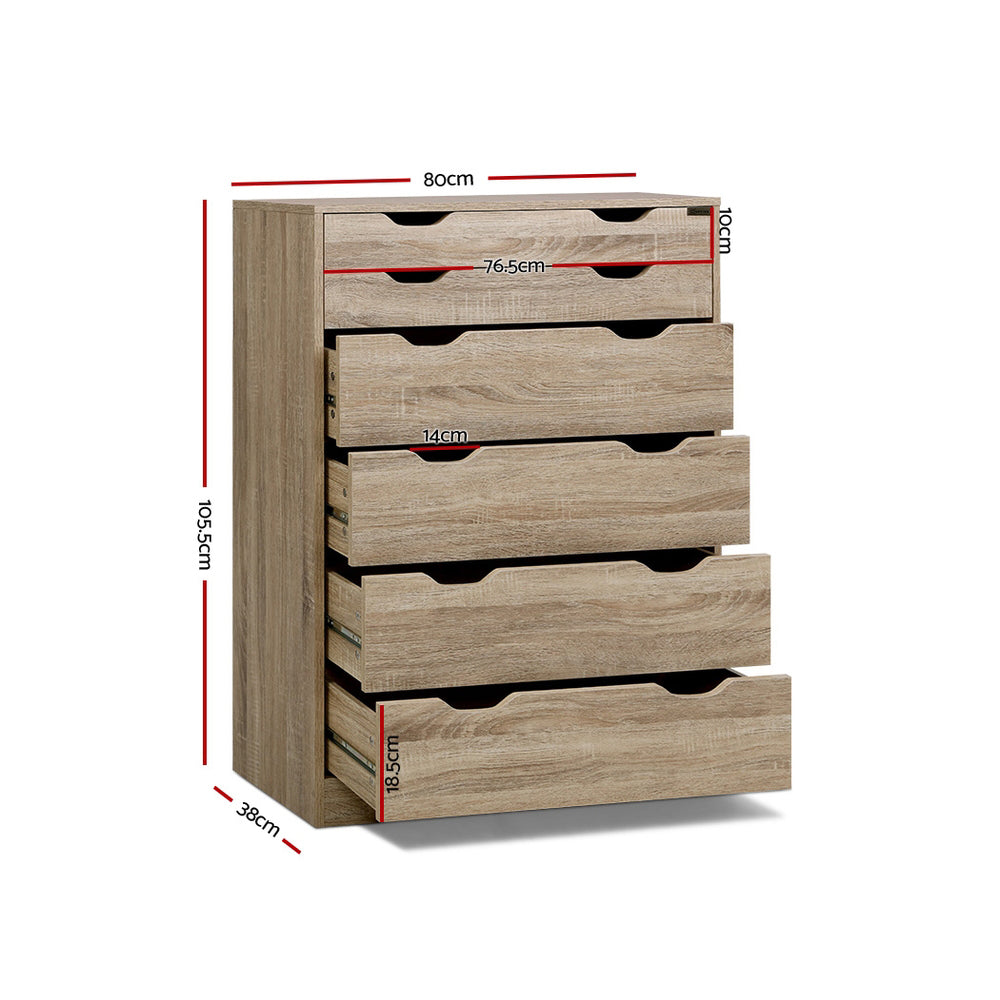 6-Drawer Chest of Drawers Myla Oak Storage Cabinet Bedroom Unit