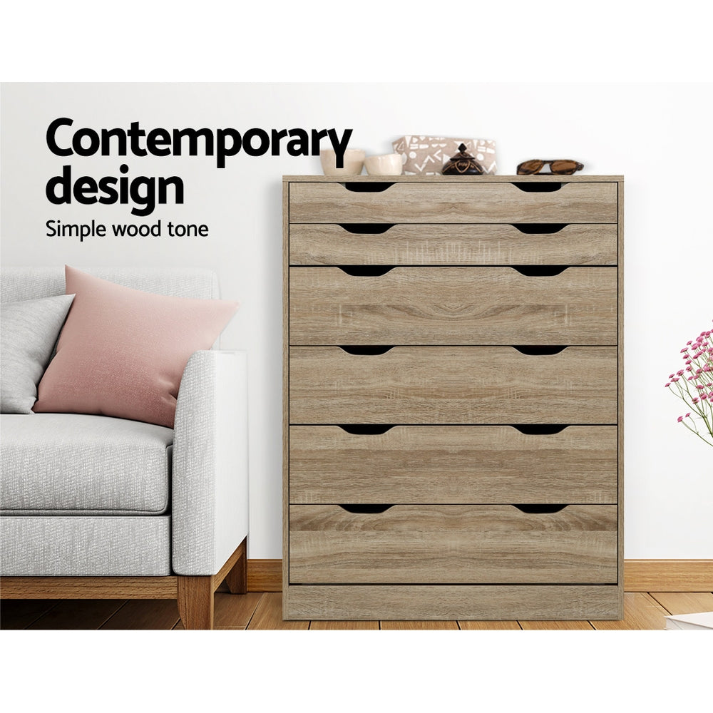 6-Drawer Chest of Drawers Myla Oak Storage Cabinet Bedroom Unit