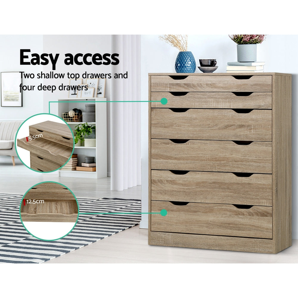 6-Drawer Chest of Drawers Myla Oak Storage Cabinet Bedroom Unit