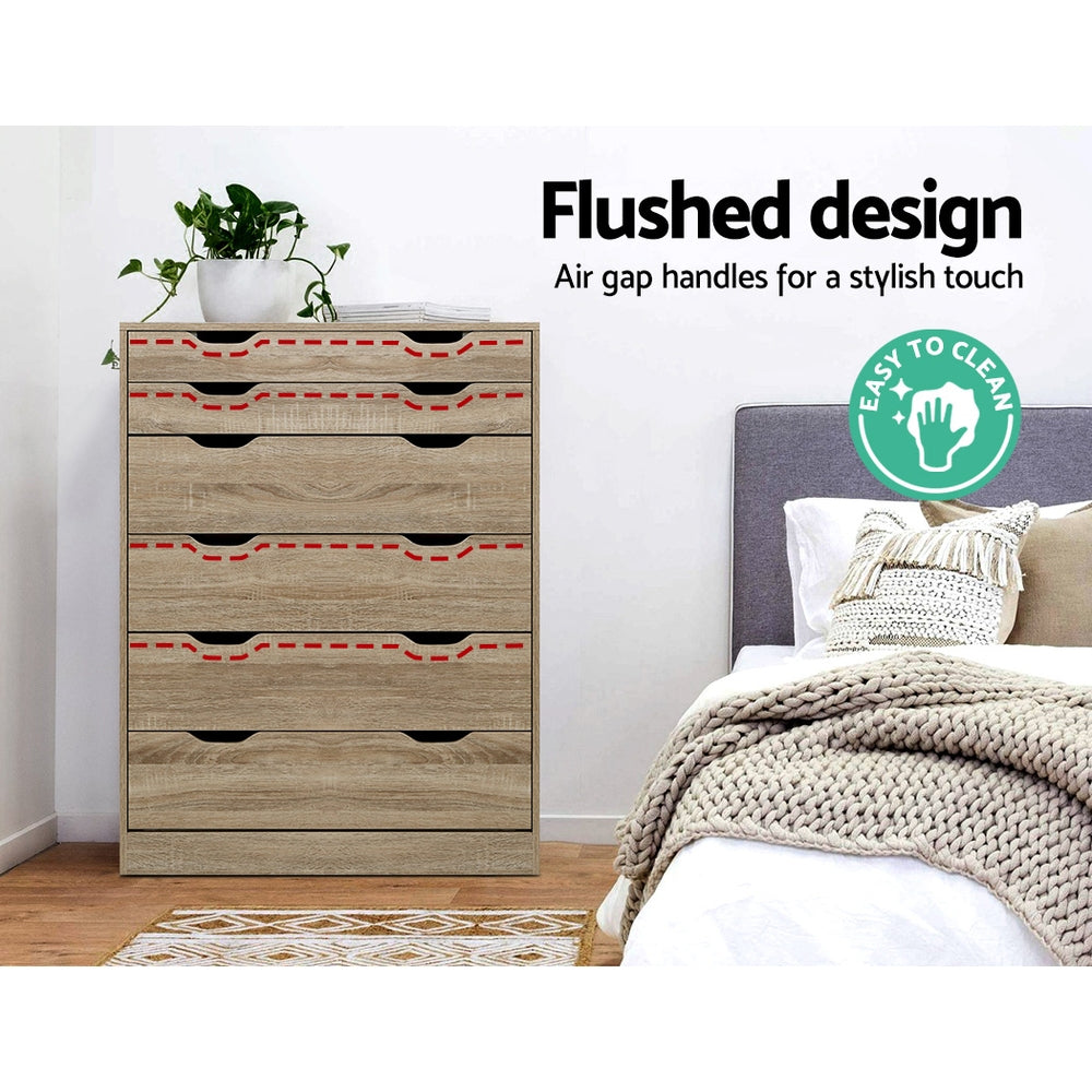 6-Drawer Chest of Drawers Myla Oak Storage Cabinet Bedroom Unit