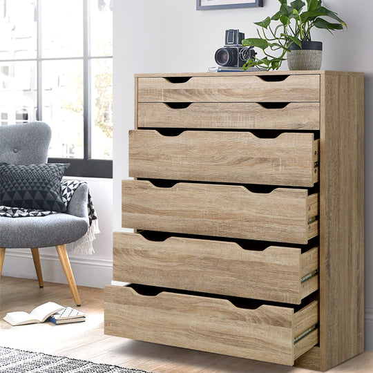 6-Drawer Chest of Drawers Myla Oak Storage Cabinet Bedroom Unit - Artiss Tallboy Dresser Table
