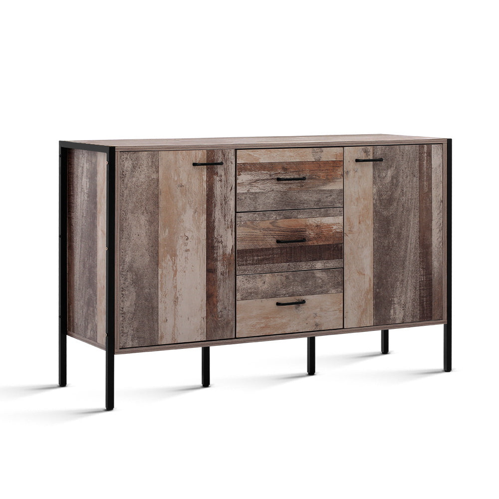 Buffet Sideboard Barnly Dark Grey Wooden Storage Cabinet 3 Drawers 2 Doors Modern Sideboard