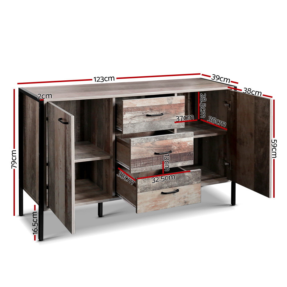 Buffet Sideboard Barnly Dark Grey Wooden Storage Cabinet 3 Drawers 2 Doors Modern Sideboard