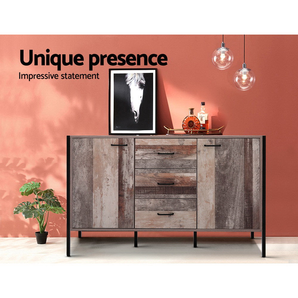 Buffet Sideboard Barnly Dark Grey Wooden Storage Cabinet 3 Drawers 2 Doors Modern Sideboard