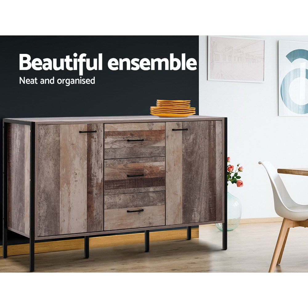 Buffet Sideboard Barnly Dark Grey Wooden Storage Cabinet 3 Drawers 2 Doors Modern Sideboard