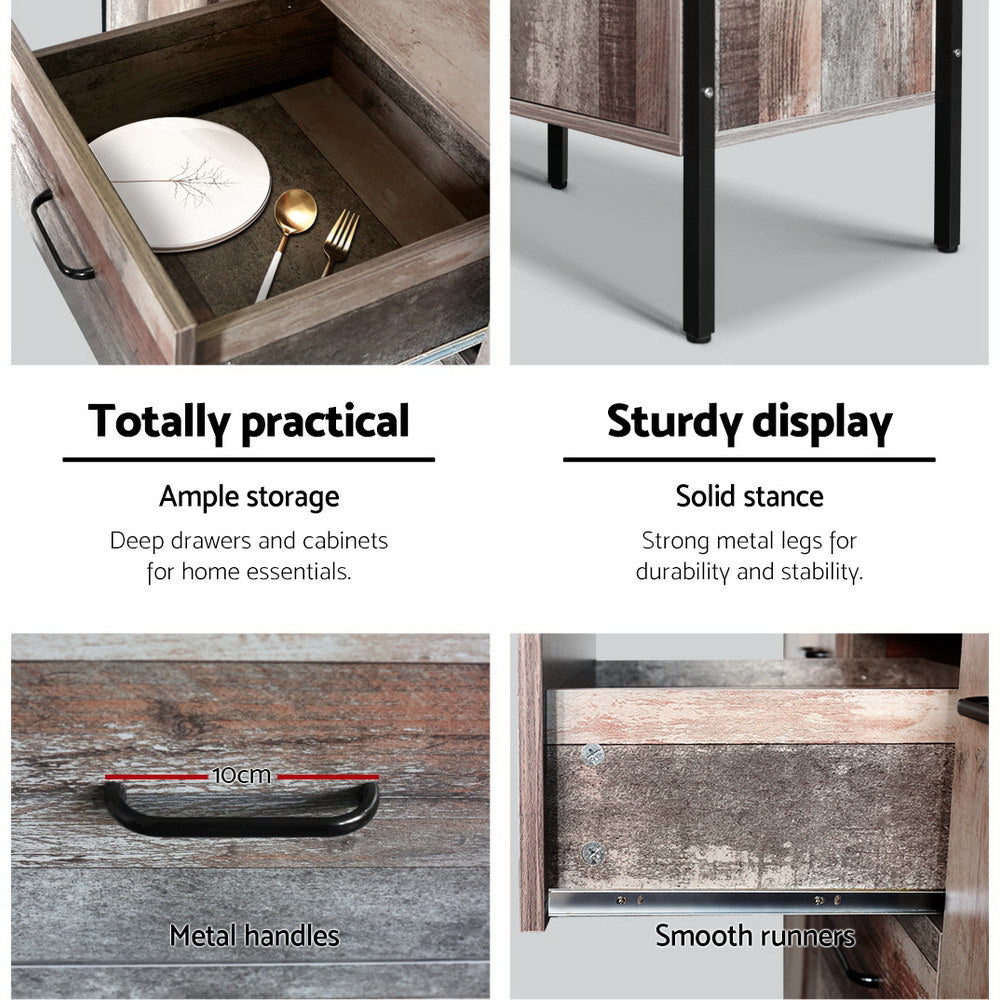 Buffet Sideboard Barnly Dark Grey Wooden Storage Cabinet 3 Drawers 2 Doors Modern Sideboard