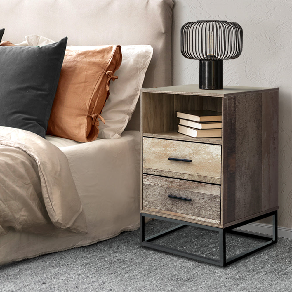 Modern Bedside Cabinet with 2 Drawers and Shelf Wood & Metal Design