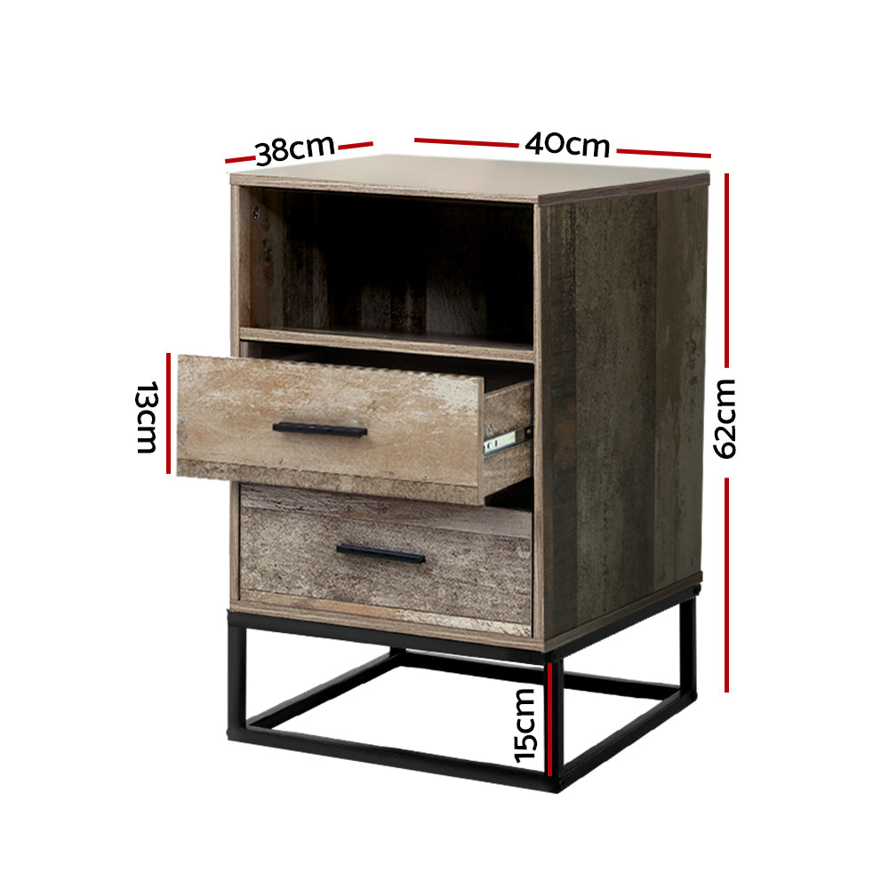 Modern Bedside Cabinet with 2 Drawers and Shelf Wood & Metal Design