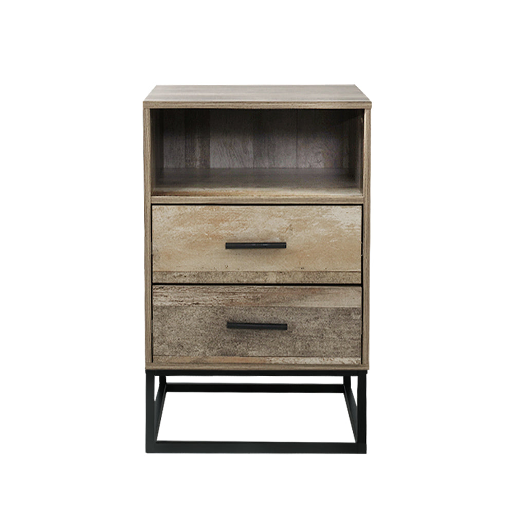 Modern Bedside Cabinet with 2 Drawers and Shelf Wood & Metal Design