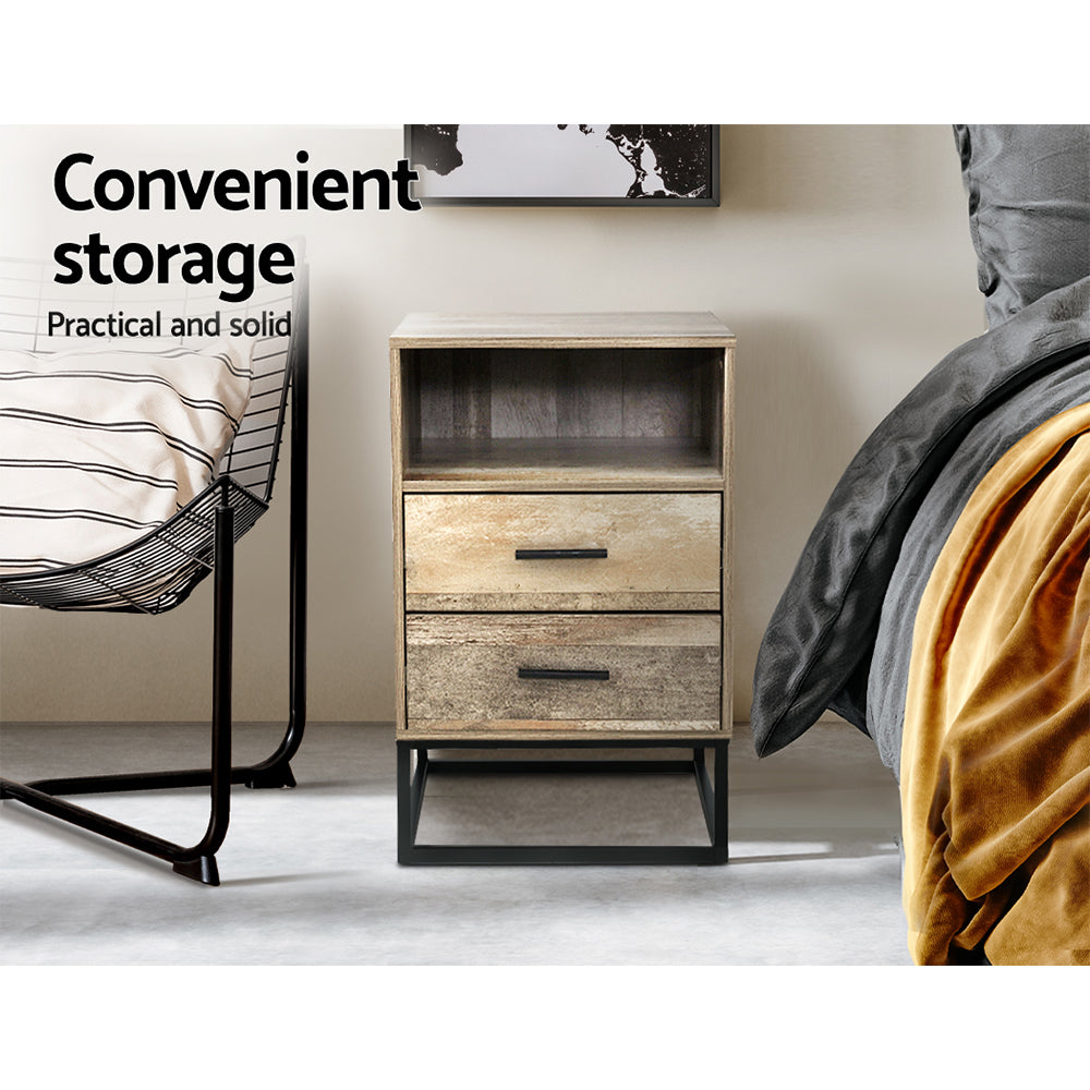 Modern Bedside Cabinet with 2 Drawers and Shelf Wood & Metal Design