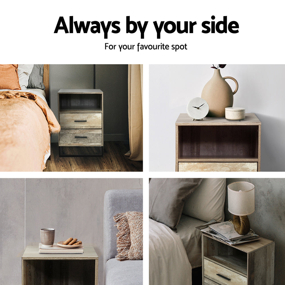 Modern Bedside Cabinet with 2 Drawers and Shelf Wood & Metal Design