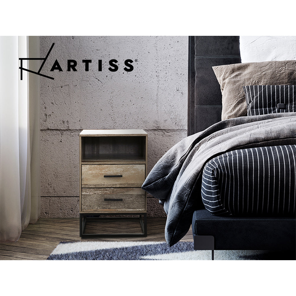 Modern Bedside Cabinet with 2 Drawers and Shelf Wood & Metal Design