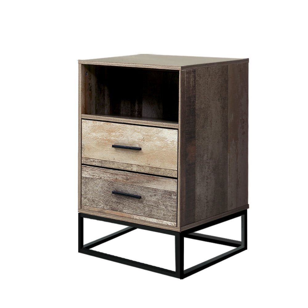 Modern Bedside Cabinet with 2 Drawers and Shelf Wood & Metal Design