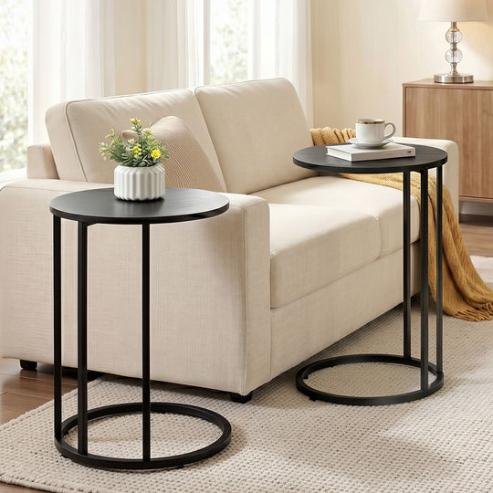C Shaped Side Table Set of 2 Round Black