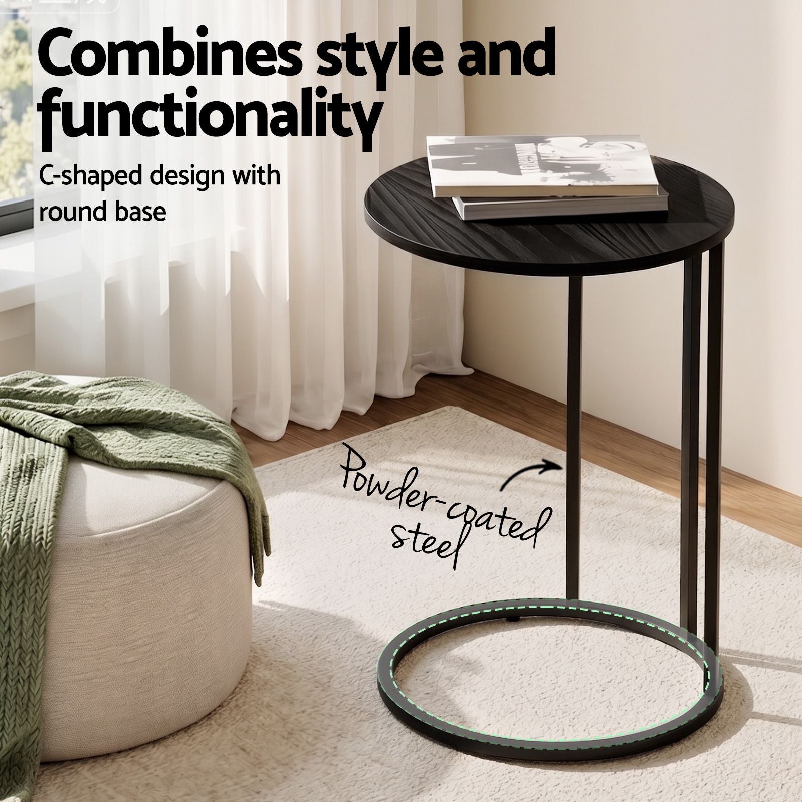 C Shaped Side Table Set of 2 Round Black | Simpledeals