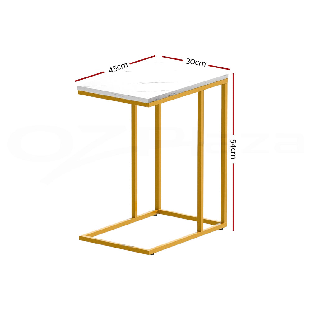 Marble Effect Side Table White Industrial Coffee Table Metal Frame 45cm
