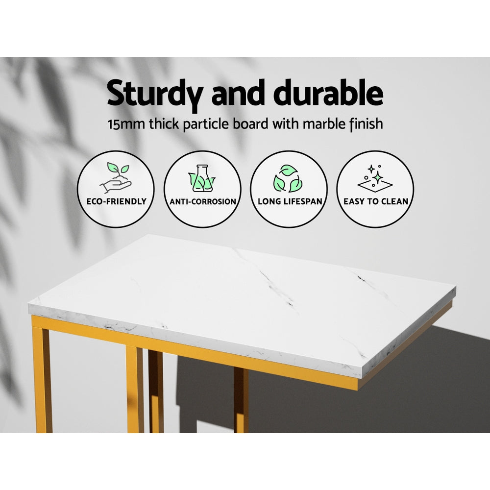 Marble Effect Side Table White Industrial Coffee Table Metal Frame 45cm