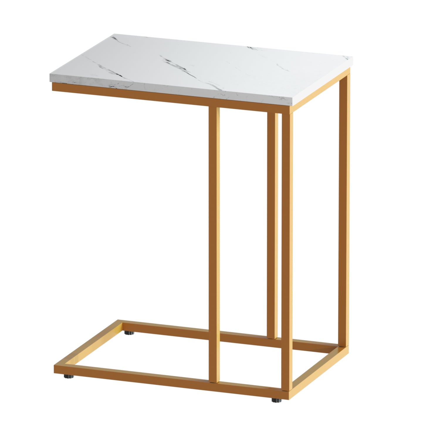 Marble Effect Side Table White Industrial Coffee Table Metal Frame 45cm